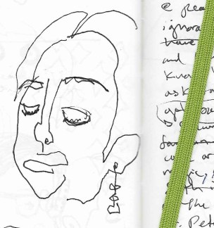 woman with ear ring and words